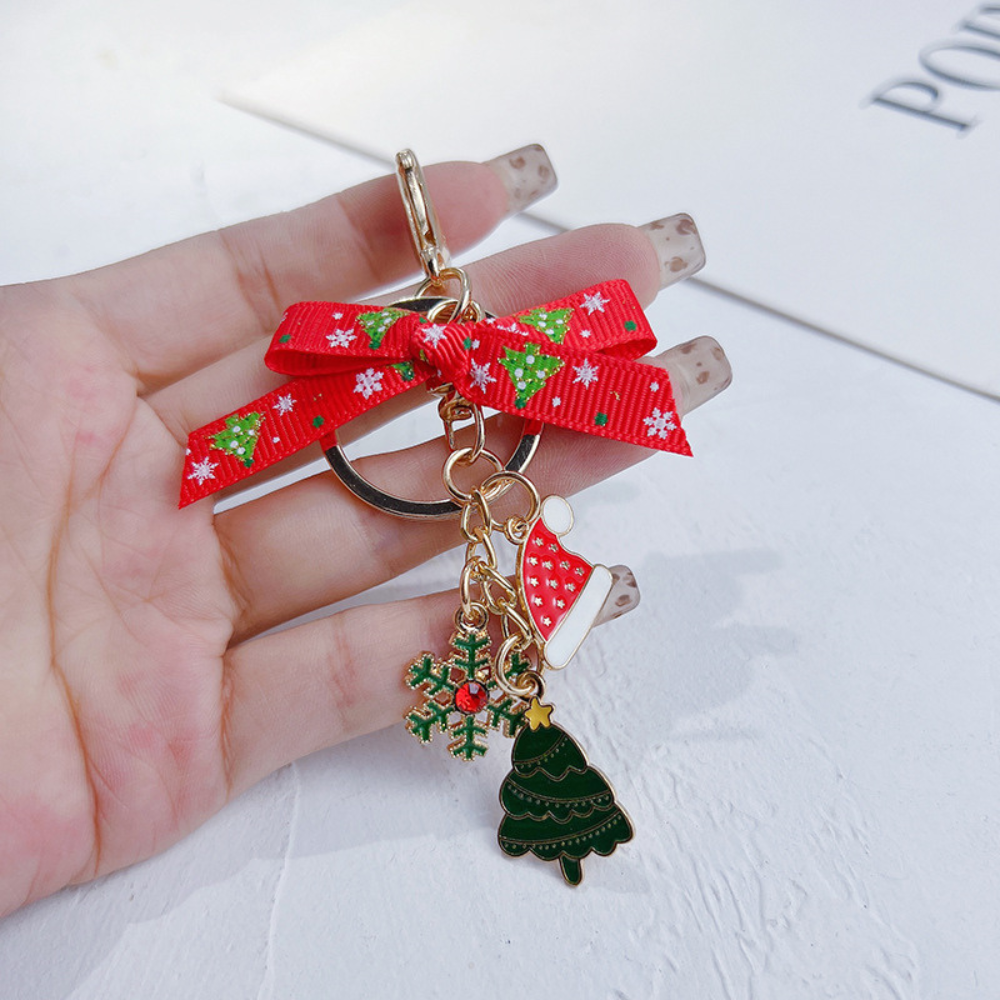 Christmas Trim Bow Pendant Keychain