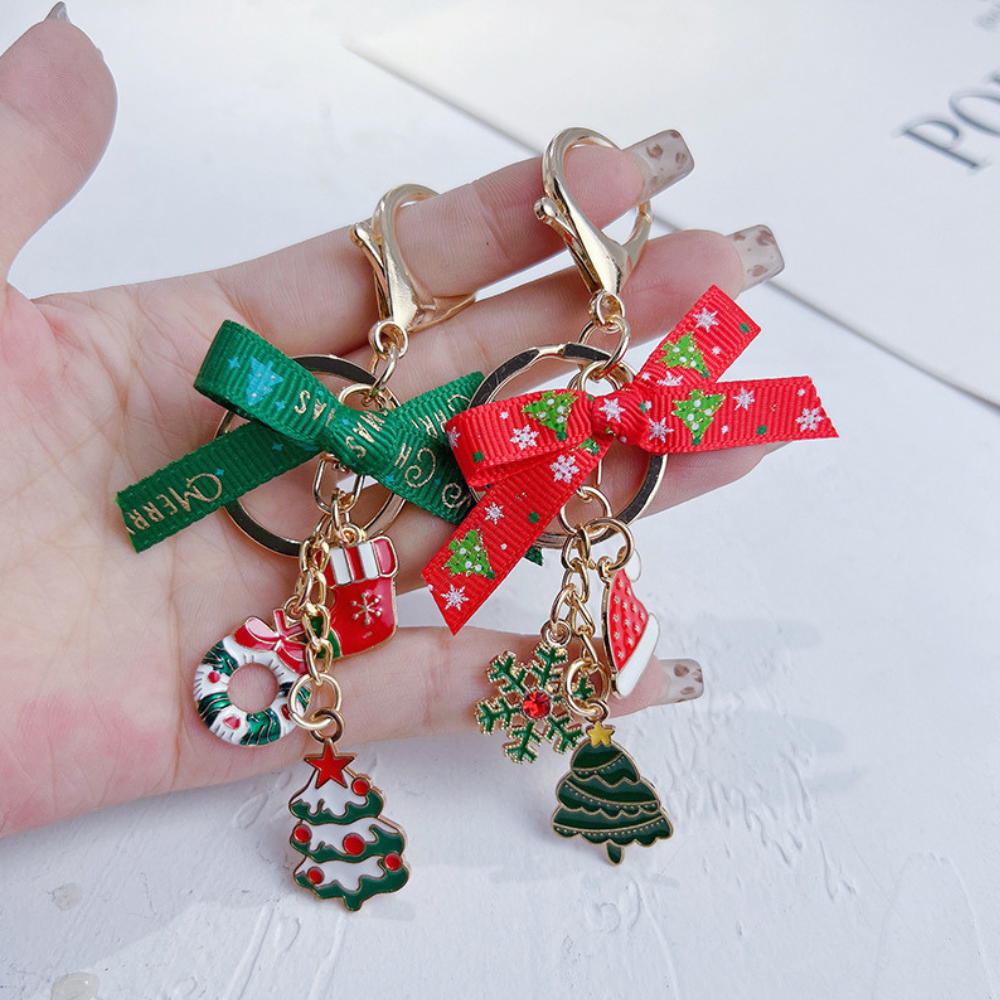 Christmas Trim Bow Pendant Keychain