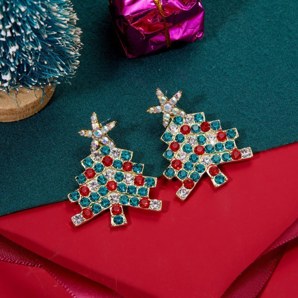 Fun Christmas Tree Diamond Earrings