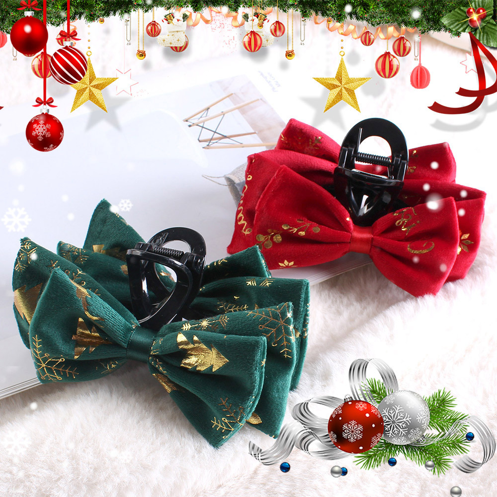 Christmas Bow Velvet Shark Hairpin