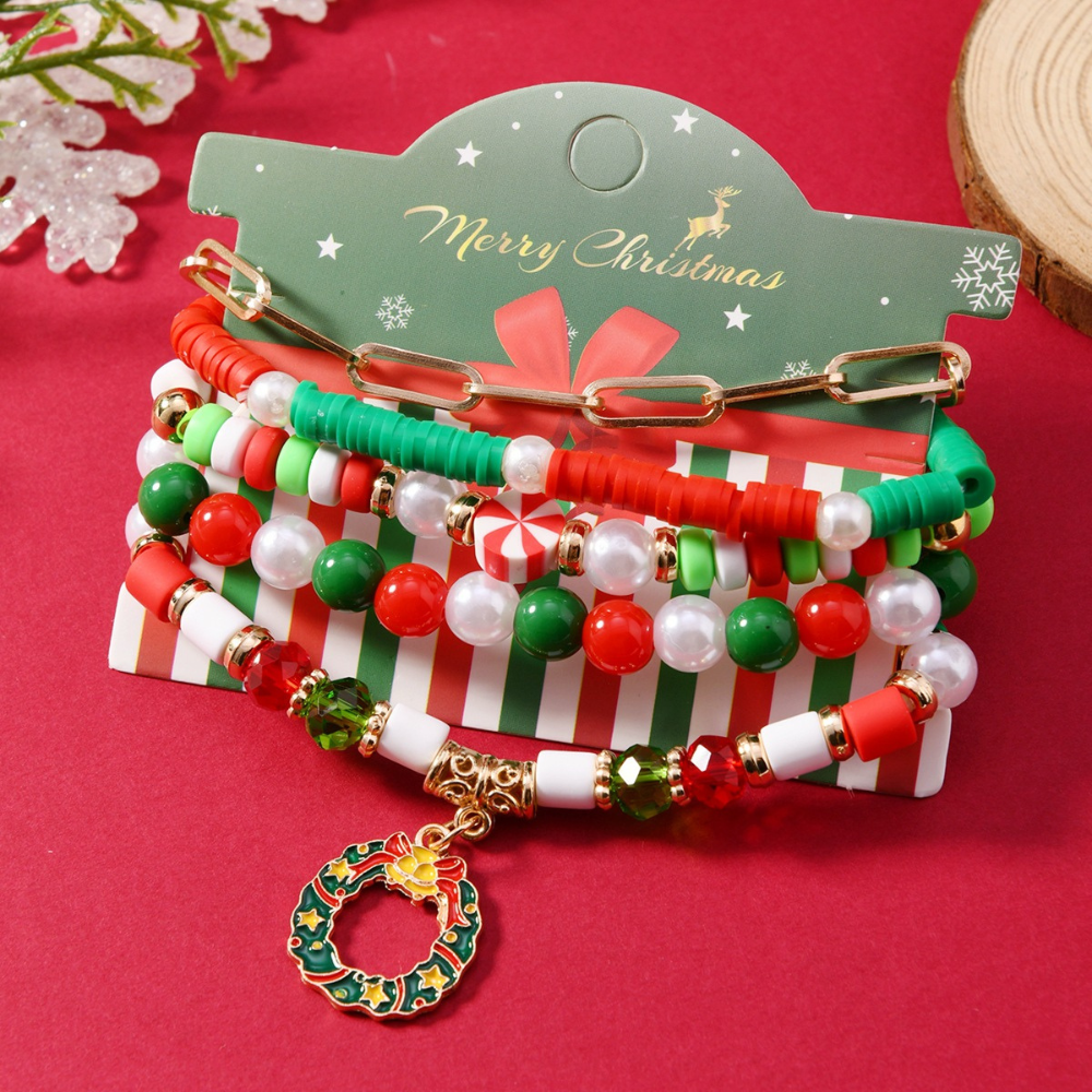 Christmas Beaded Metal Bracelet