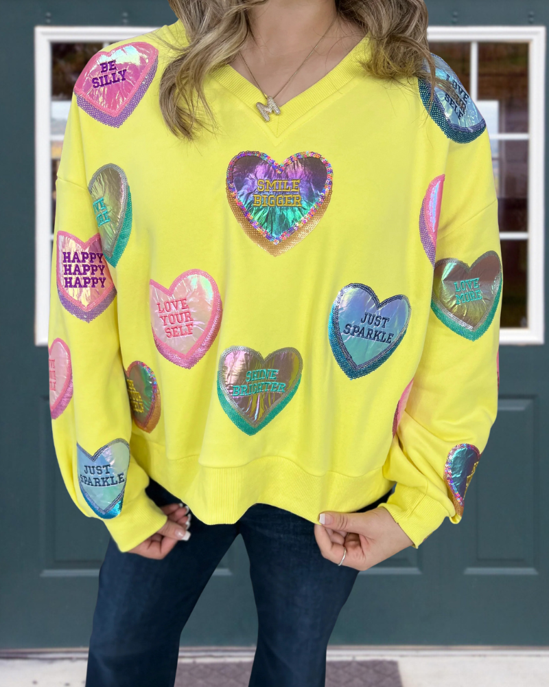 Heart Sequined V-Neck Sweatshirt