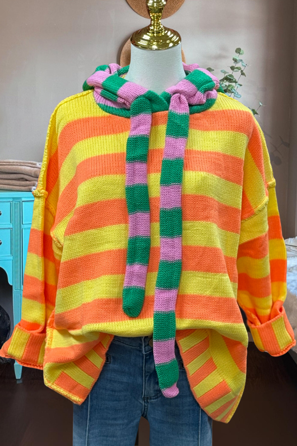 Playful Striped Knitted Hoodie