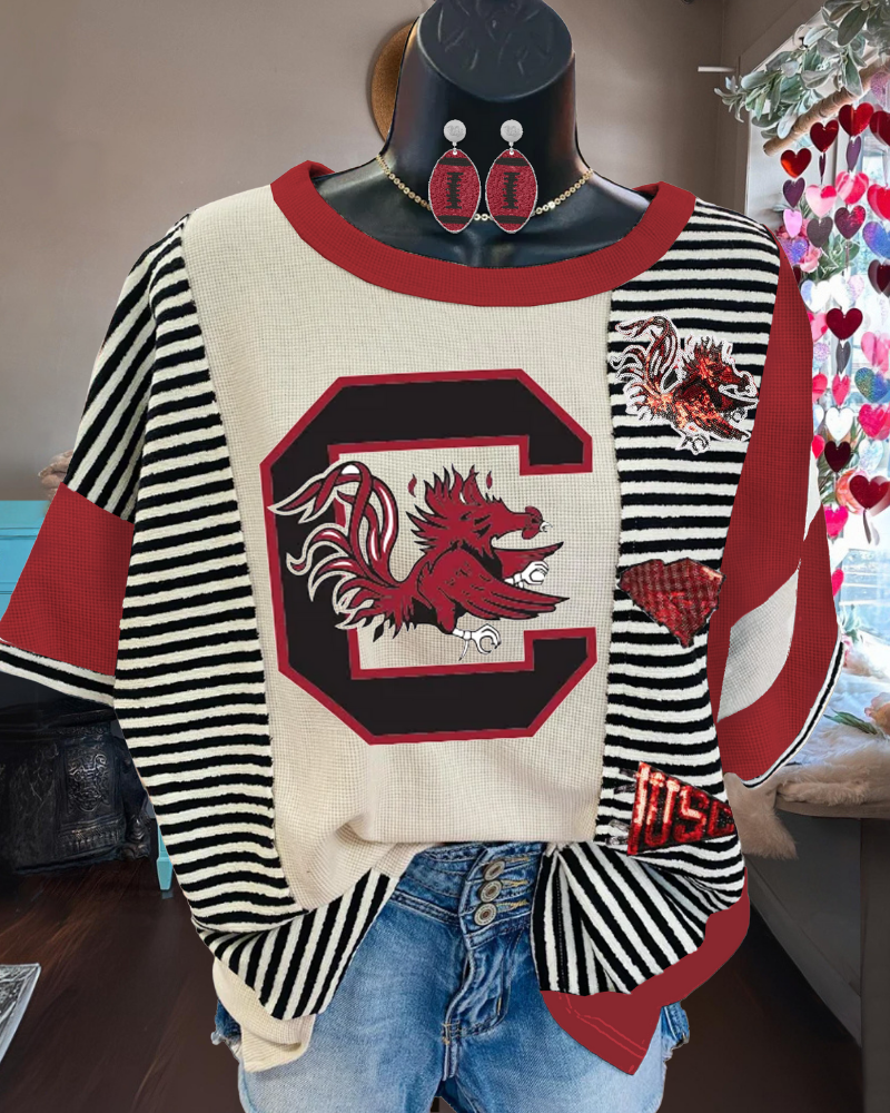 Oversized Gamecock Sequin Striped Top