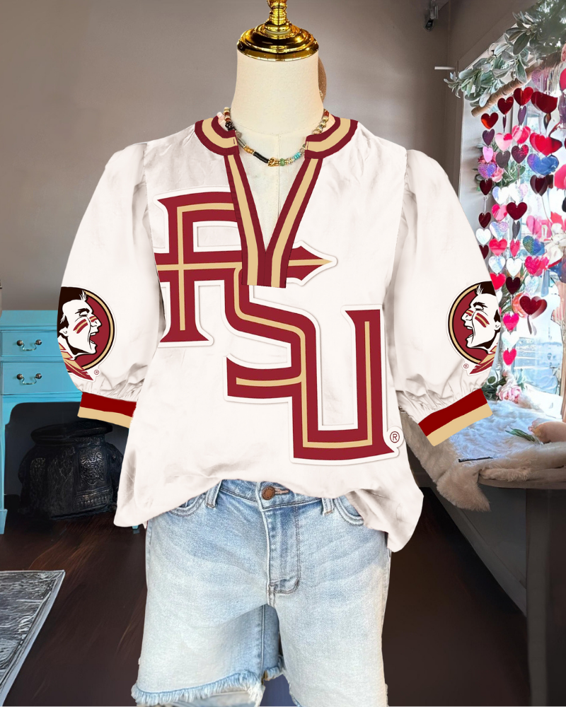 FSU Striped Trim Satin Top