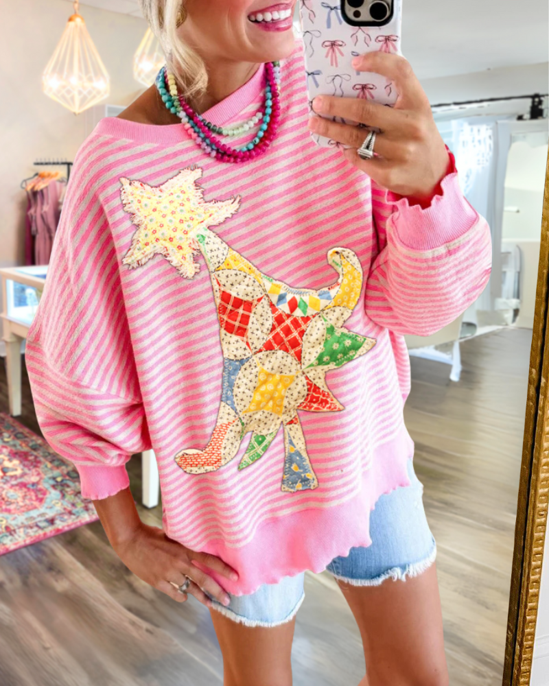 Chic Christmas Tree Striped Sweatshirt