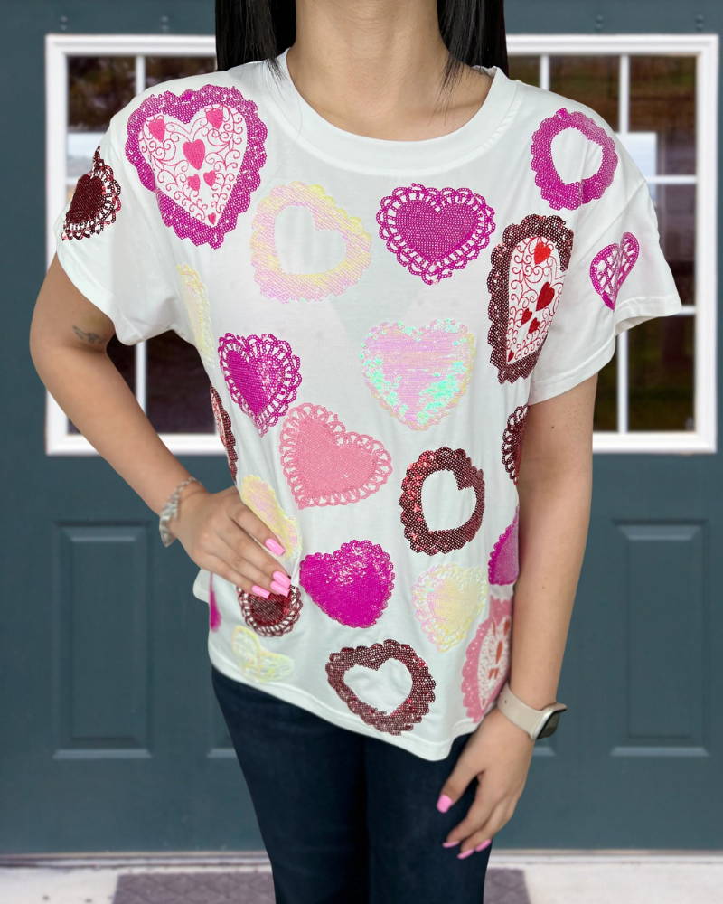 Heart Sequined Crewneck T-Shirt