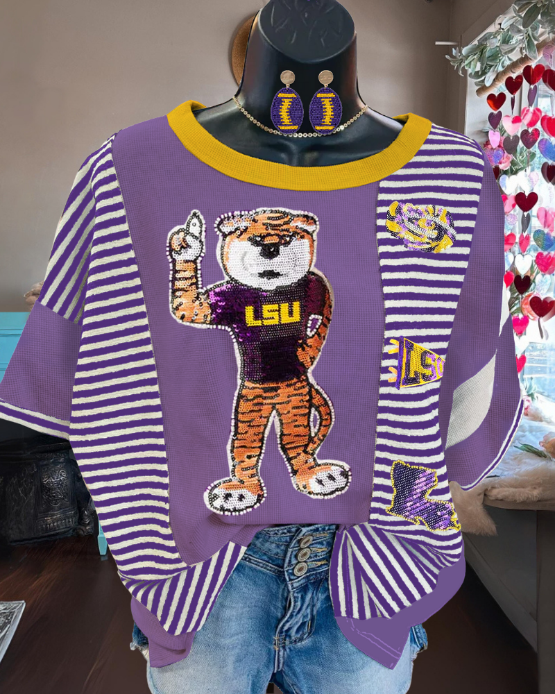 LSU Tigers Sequin Stripe Top