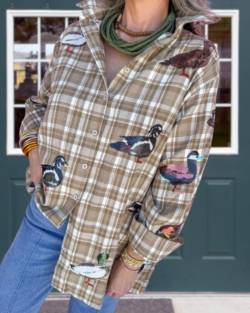 Casual Duck Sequined Plaid Shirt