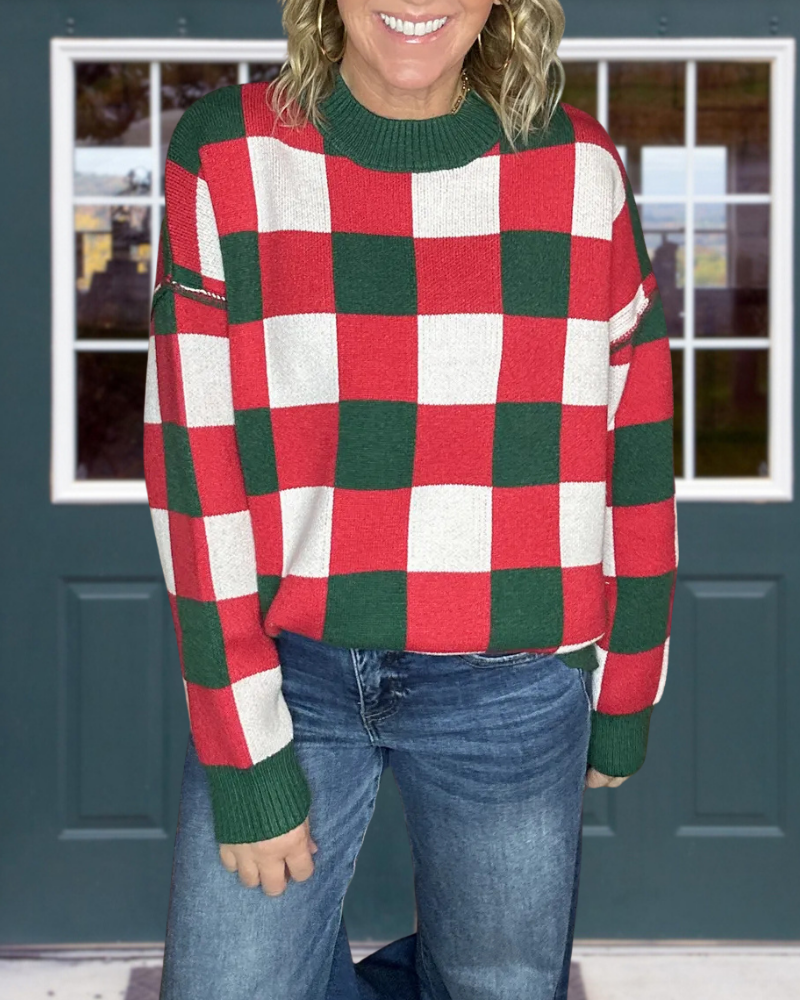 Festive Plaid Crewneck Pullover