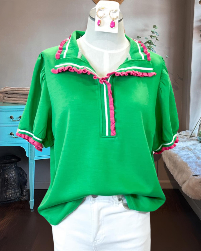 Unique Patchwork Stripe Trim Top