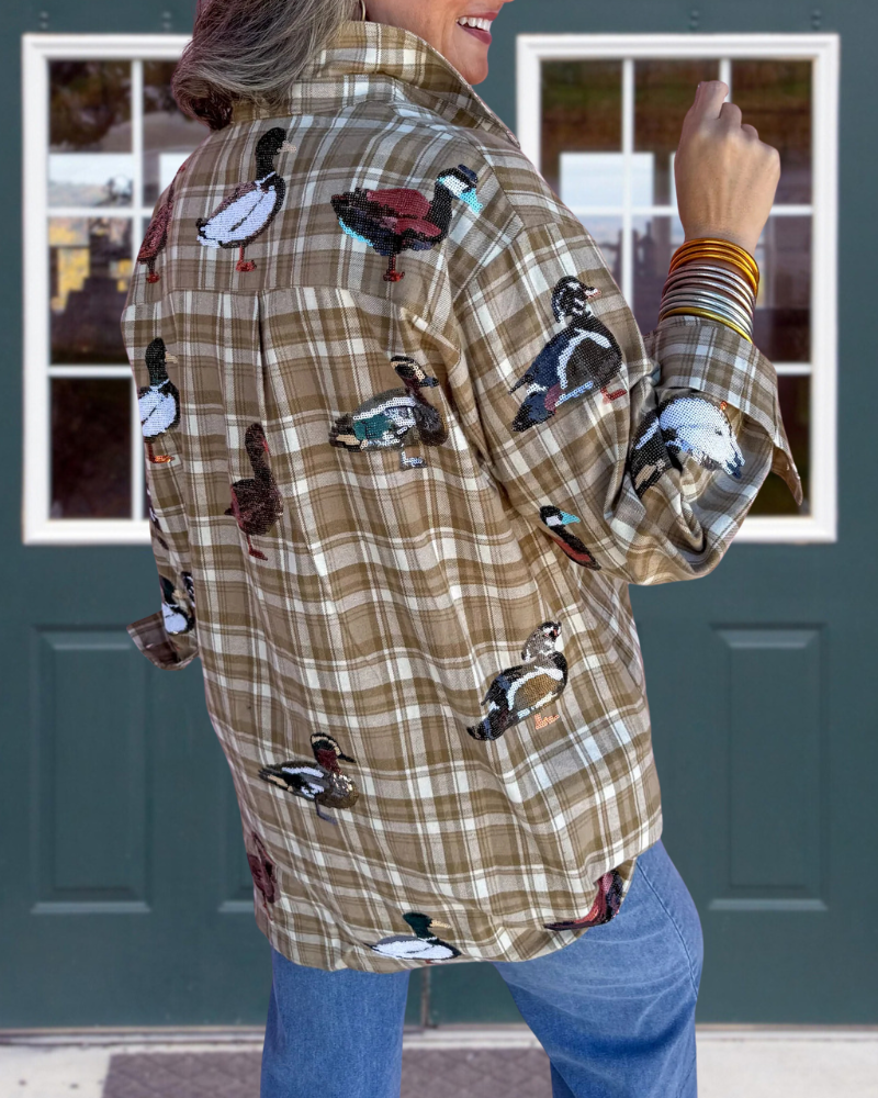 Casual Duck Sequined Plaid Shirt