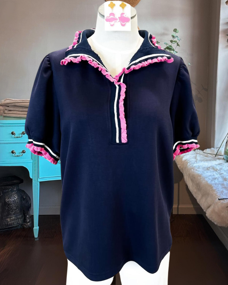 Unique Patchwork Stripe Trim Top