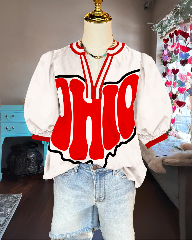 OHIO STATE V-Neck Satin Top