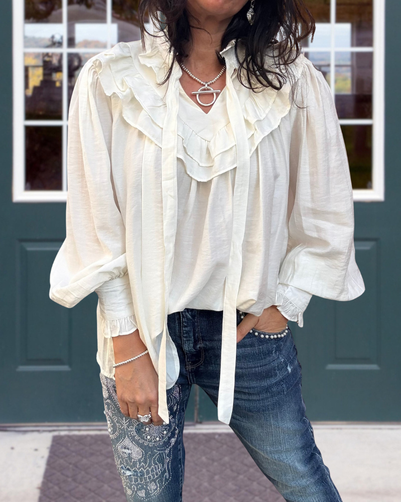 Casual Ruffled V-Neck Top