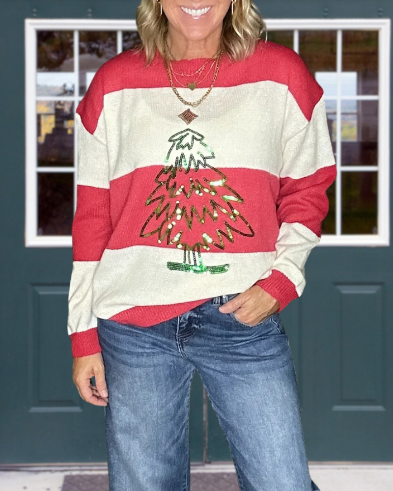 Christmas Tree Striped Pullover