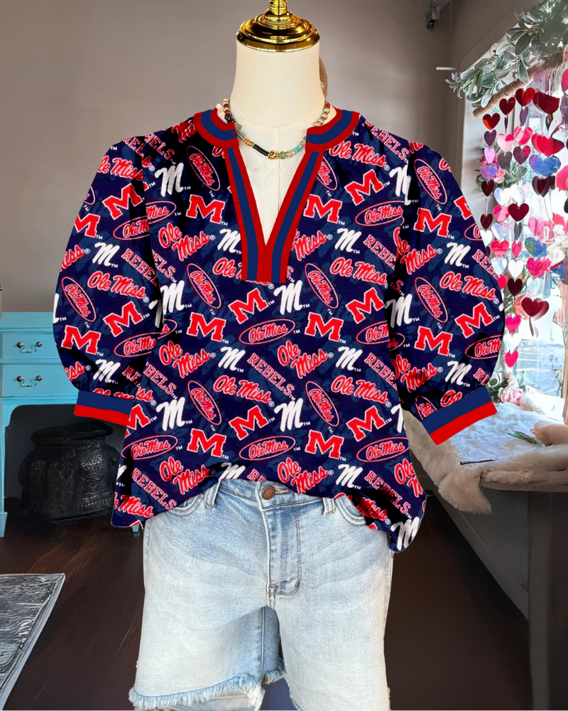 Ole Miss Rebels Puff Sleeve Satin Top