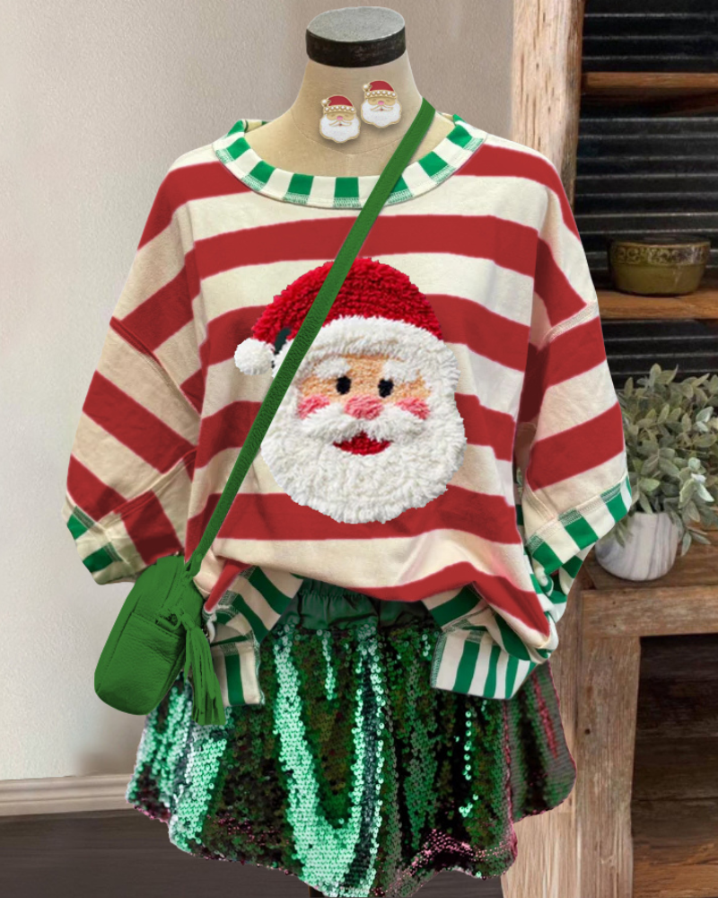 Santa Claus Patch Striped Top