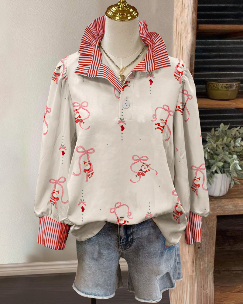 Santa Claus Bow Stripe Blouse