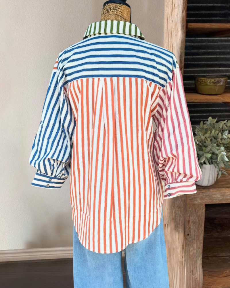 Casual Color-Block Striped Shirt