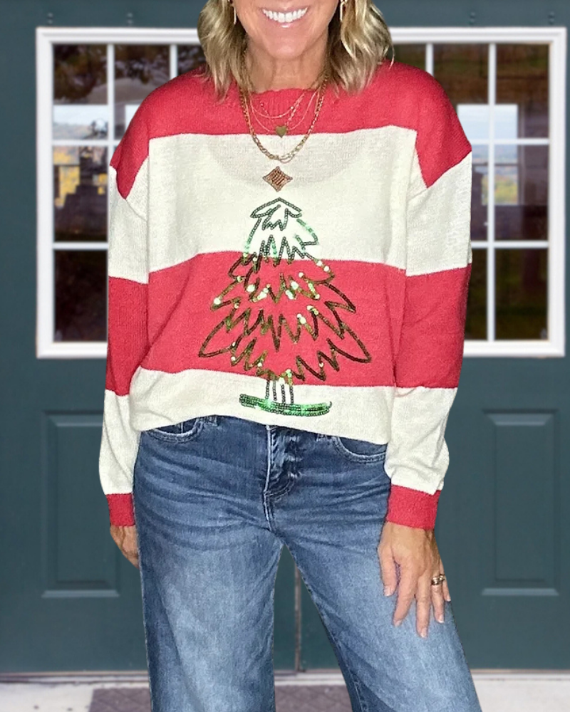 Christmas Tree Striped Pullover
