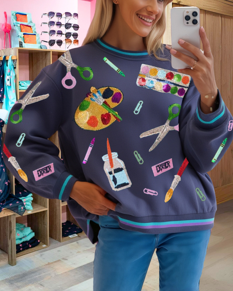 Art Tool Sequin Embroidered Top