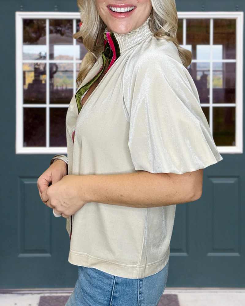 Retro Striped Velvet V-Neck Top