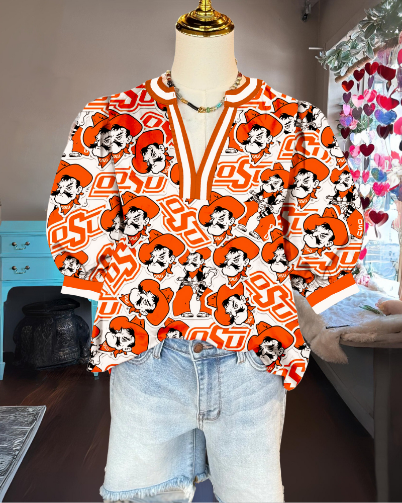 OSU Cowboys Puff Sleeve Satin Top