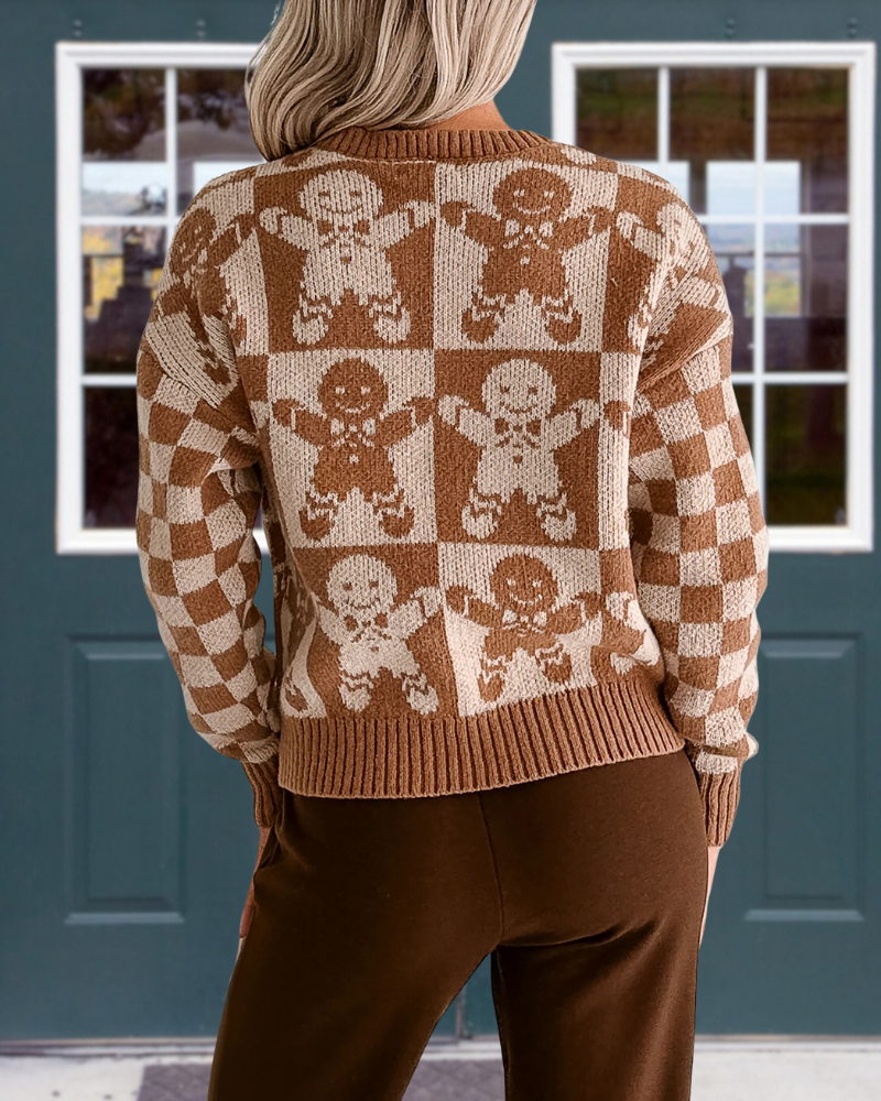 Gingerbread Checkerboard Ribbed Sweater