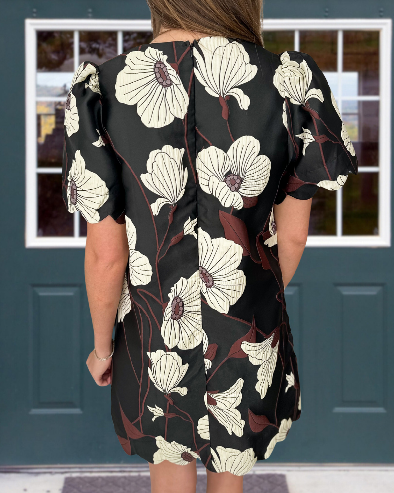 Floral Scallop Trim Satin Mini Dress