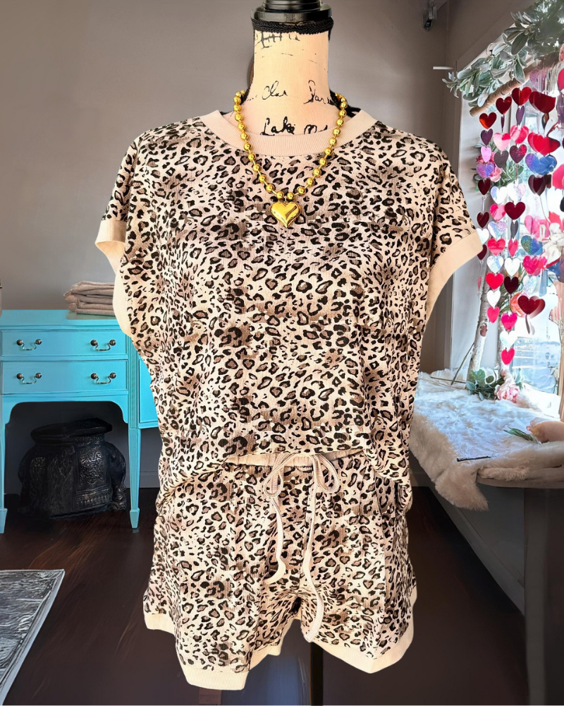 Stylish Leopard Ribbed Shorts Set