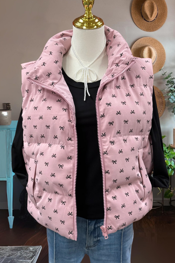 Mini Bow Pattern Zipper Vest