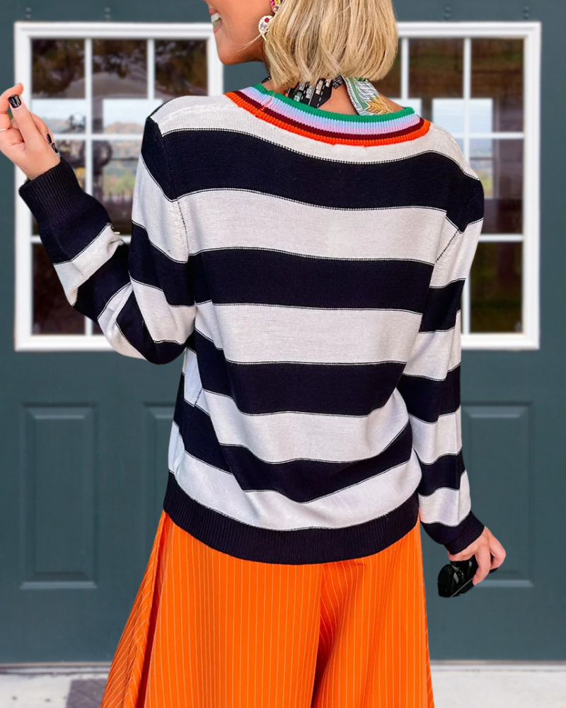 Casual Striped Button Cardigan