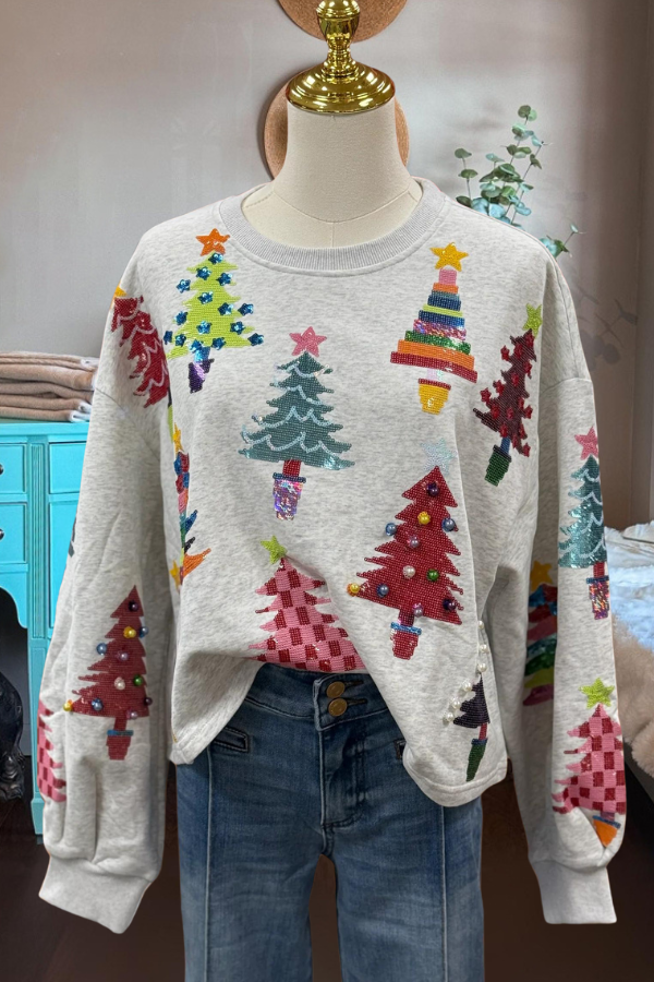 Christmas Tree Sequined Crewneck Sweatshirt