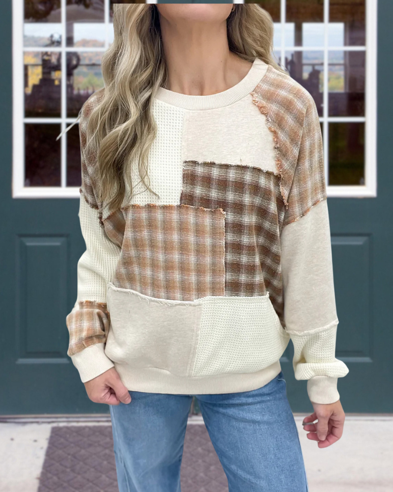 Chic Plaid Patchwork Sweatshirt