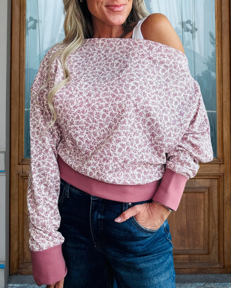 Floral Ribbed Off-The-Shoulder top
