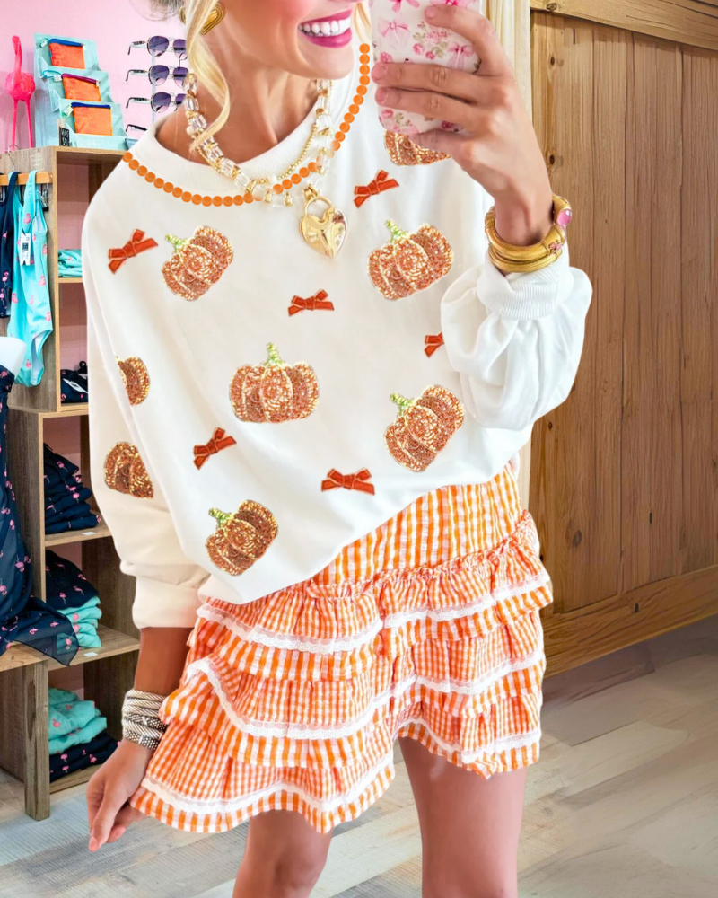 Pumpkin Bow Sequined Sweatshirt