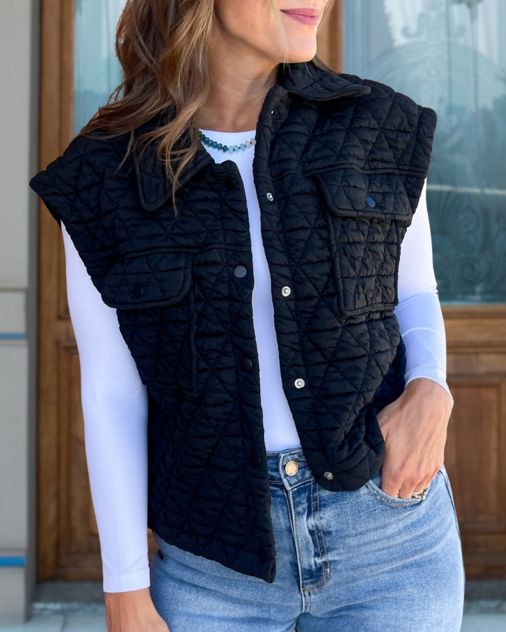 Snap Buttons Quilted Vest