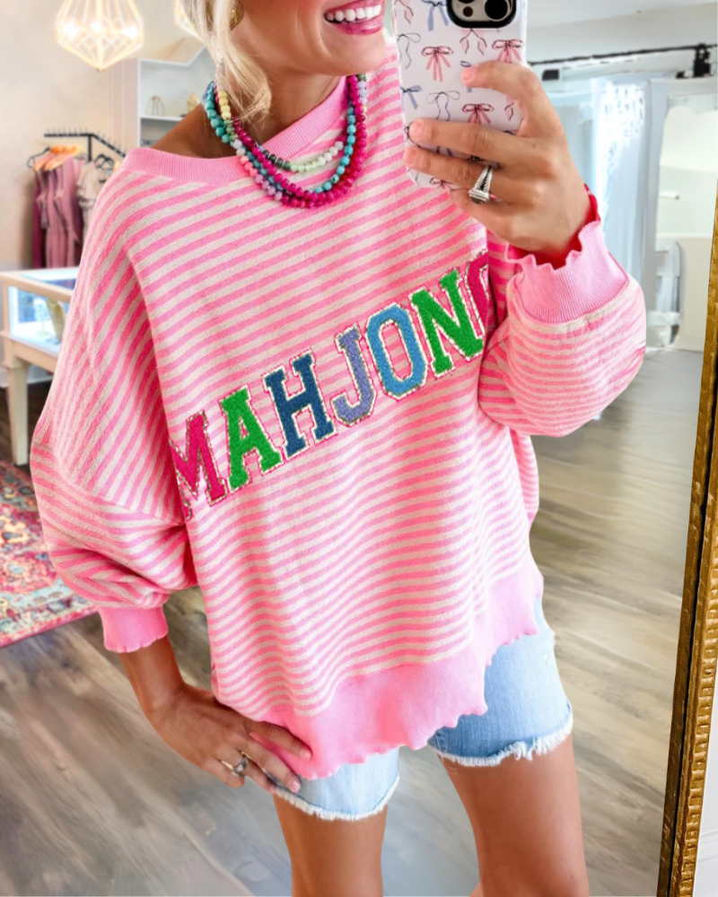 Mahjong Embroidered Striped Sweatshirt