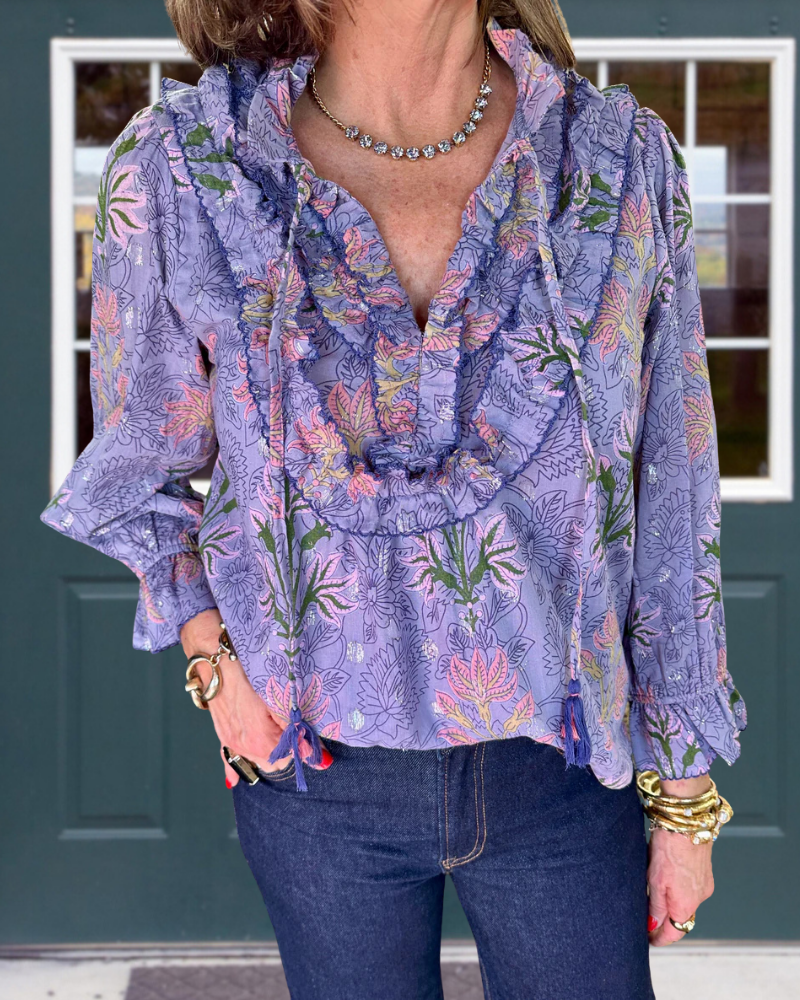 Chic Floral Ruffle V-Neck Blouse