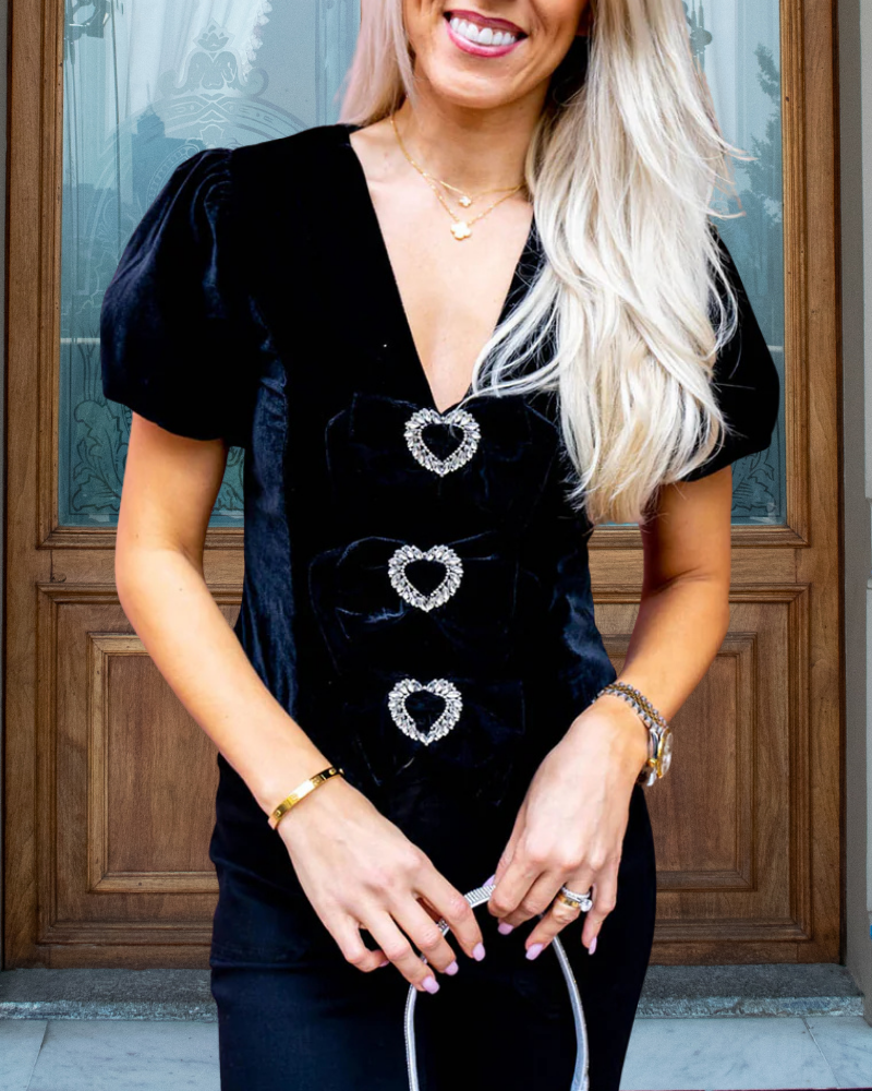 Heart Velvet V-Neck Top