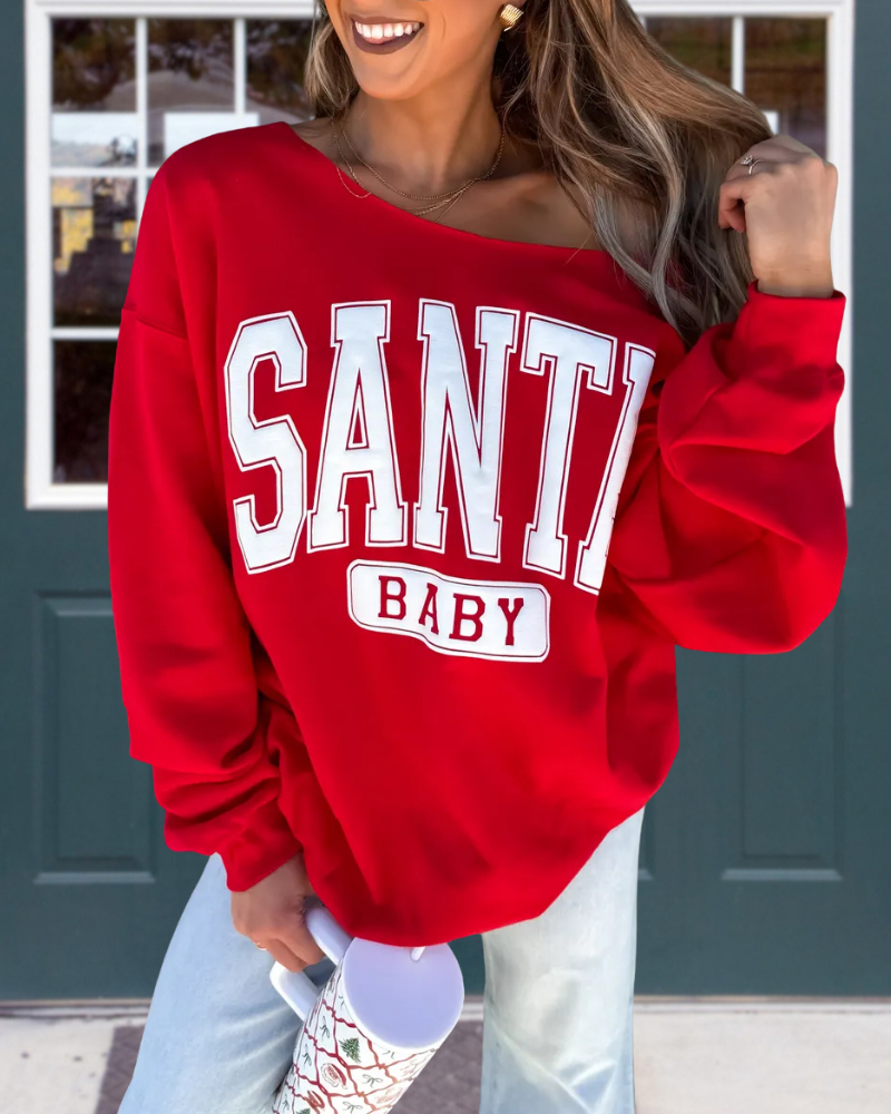 Santa Baby Off-Shoulder Sweatshirt