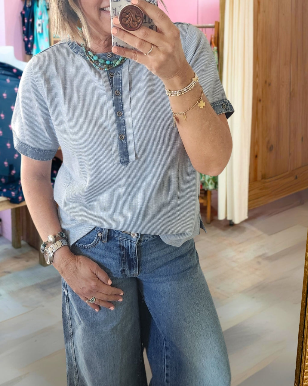 Denim Henley Top