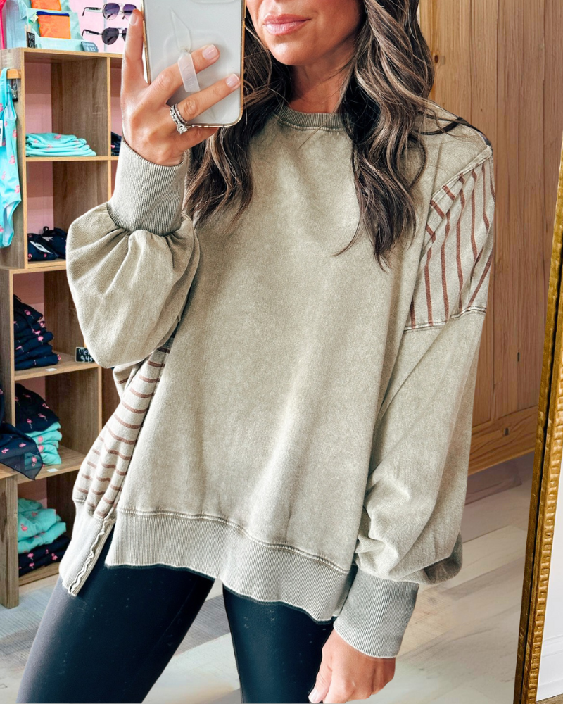 Striped Mineral Washed Pullover