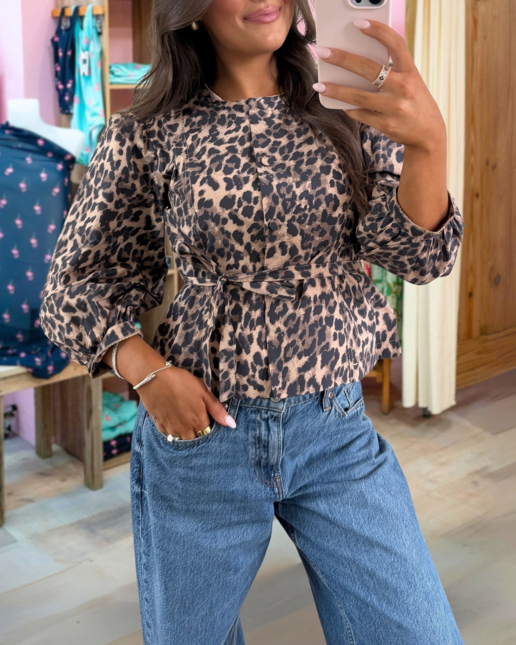 Fashionable Leopard Print Waist Tie Top