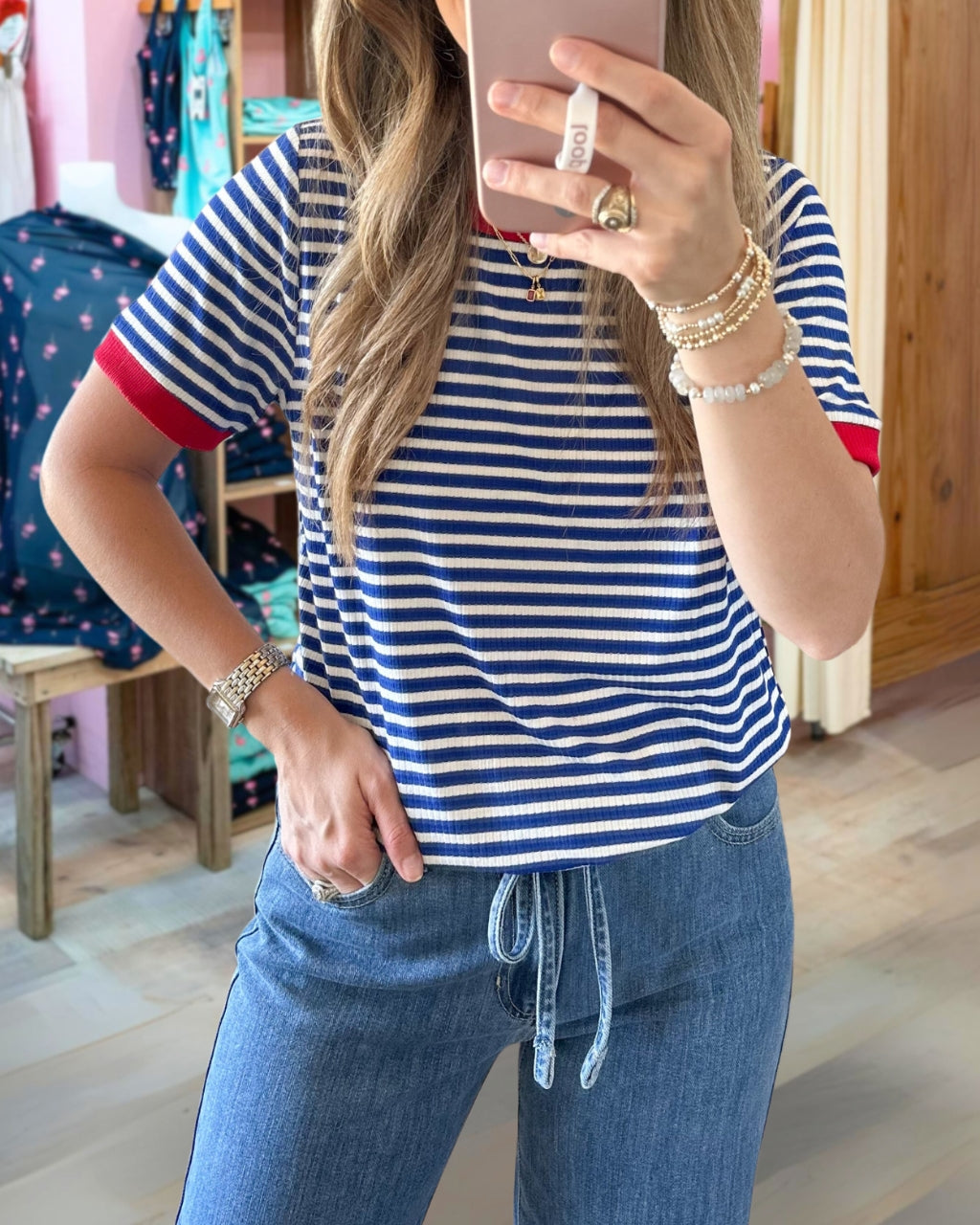 Touchdown Long Sleeve Tee Navy Stripe