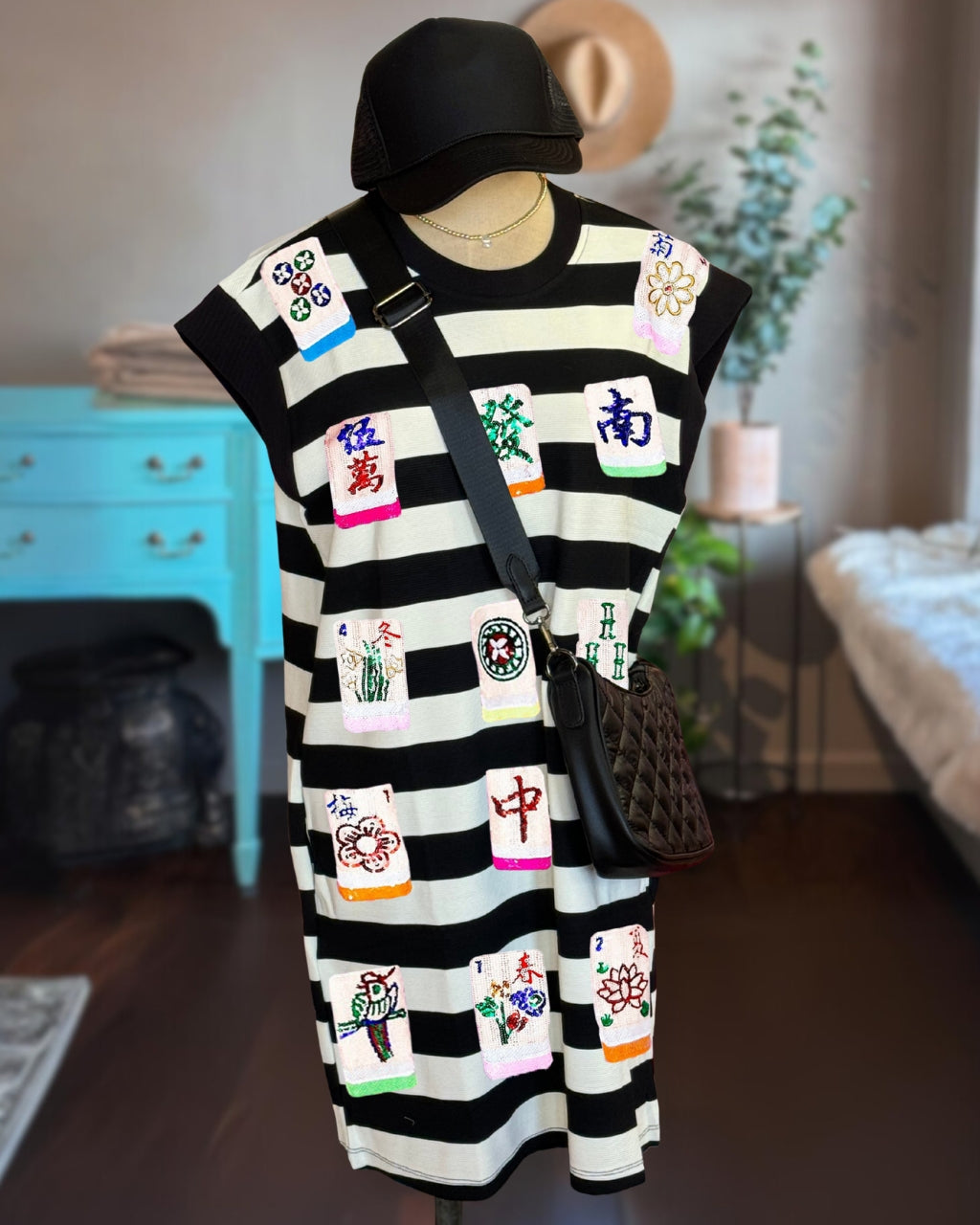 Mahjong Sequin Striped Dress