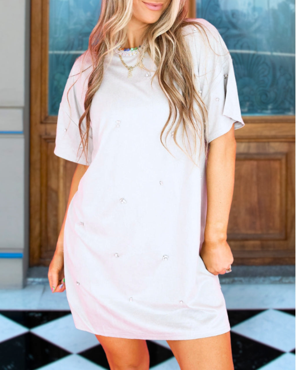 Sparkling Rhinestone T-Shirt Dress