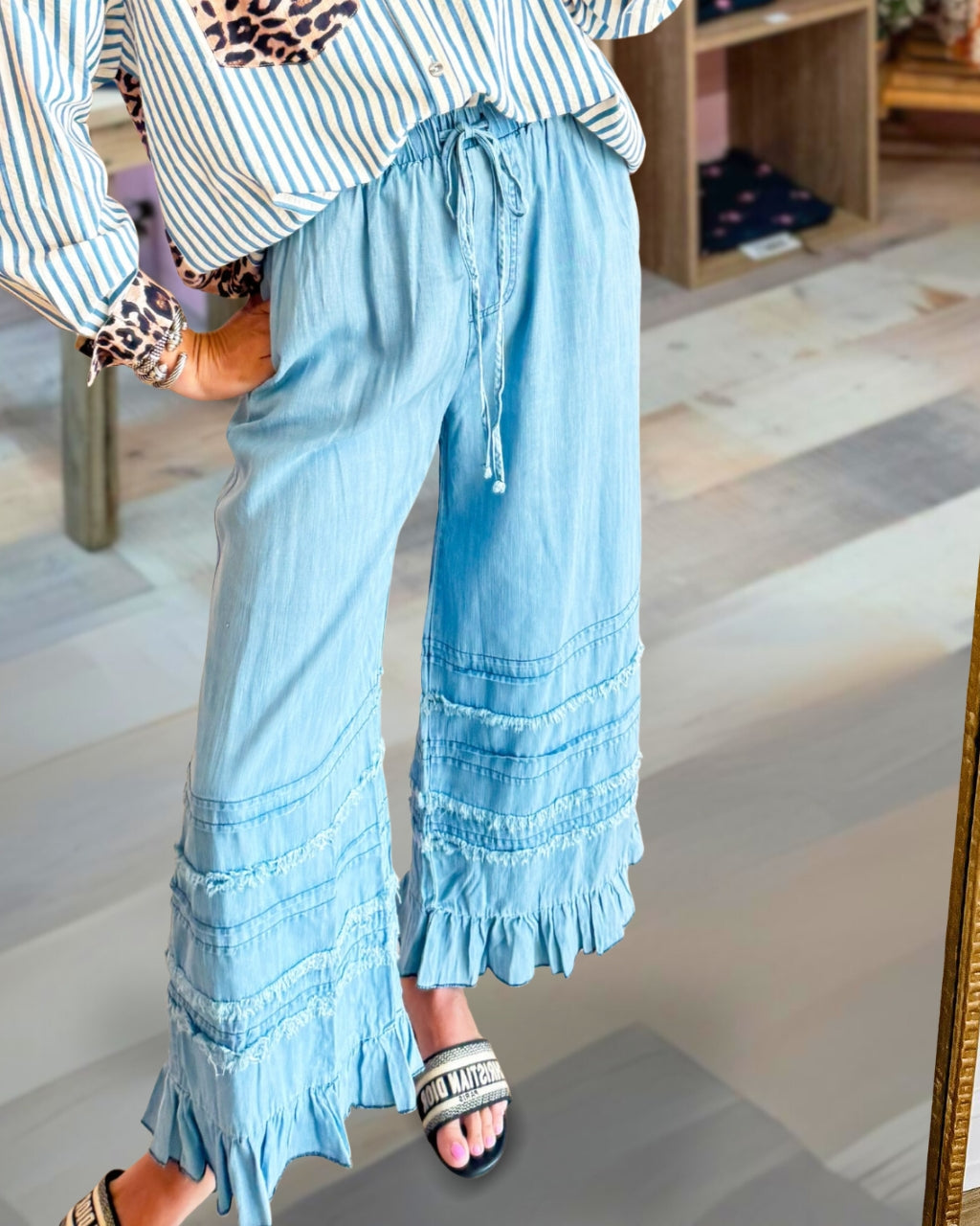 Denim Ruffle Breeze Pants