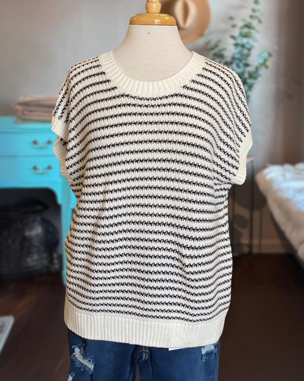 Striped Knit Cap Sleeve Top